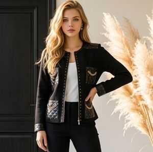 Design Options Philip & Jane Gordon NWT Black Zip Cardigan Small Gold Chain